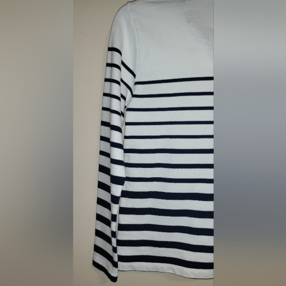 LL Bean Pullover Sweatshirt Womens XS Blue White Striped Mock Neck LS - Picture 11 of 16